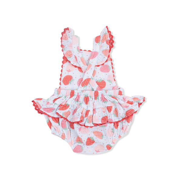 Ric Rac Ruffle Sunsuit- Strawberry Bliss - Lulu Bella Boutique