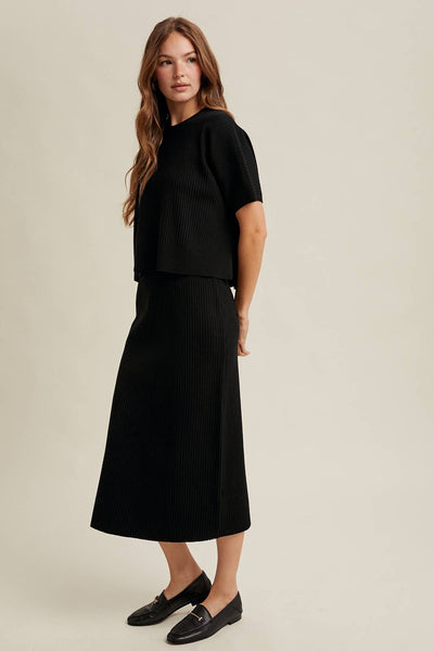 RIBBED KNIT SWEATER TOP AND SKIRT SET