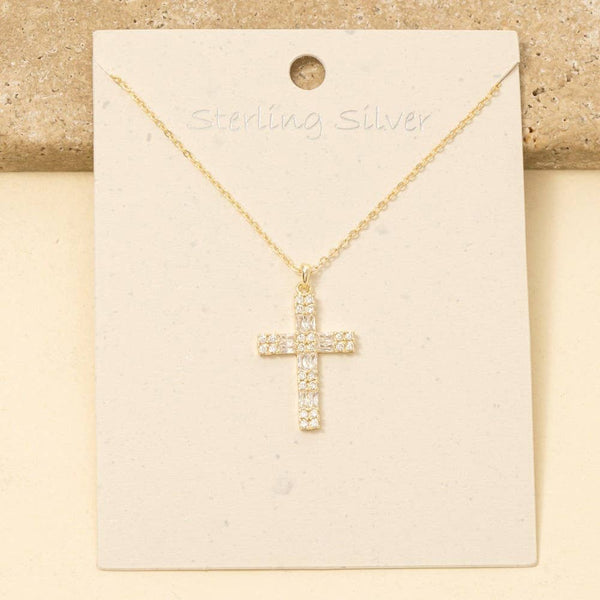 Sterling Silver Cz Pave Cross Pendant Necklace: RZ