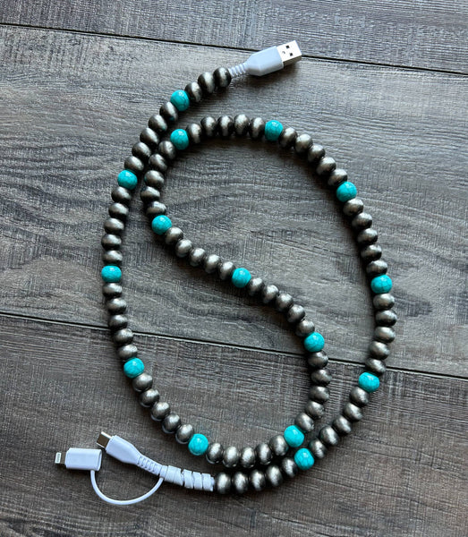 Turquoise Beaded Phone Charger with Lightning & USB-C - Lulu Bella Boutique
