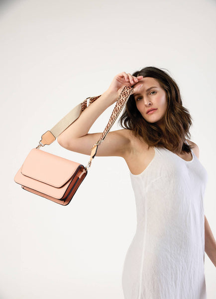 M2278 Noah Flapover Crossbody w/ Guitar Strap: Parchment - Lulu Bella Boutique