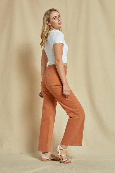 High Rise Wide Leg Colored Denim in Cinnamon - Lulu Bella Boutique