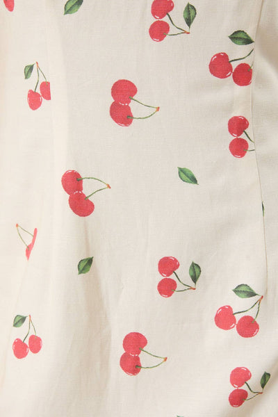 BOAT NECK SLEEVELESS CHERRY PRINTED MINI DRESS: CREAM-MULTI / S - Lulu Bella Boutique