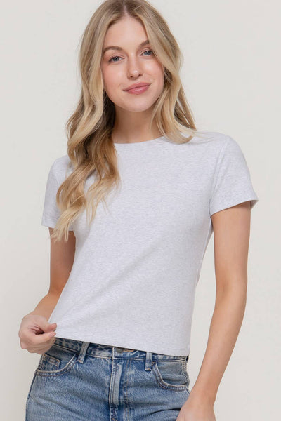 Short Slv Crew Neck Rib Tee: OFF WHITE / 2-2-2(S-M-L) - Lulu Bella Boutique