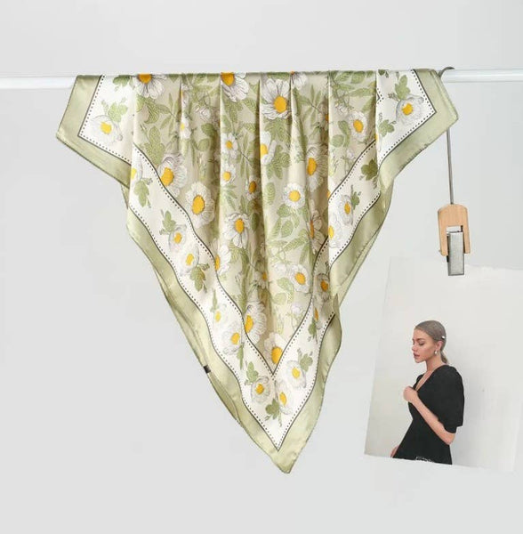 Spring Meadow Daisy Silky Feel Banada Scarf: Olive