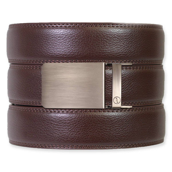 Espresso Leather Rachet Belt & Buckle Set: Traditional Gold - Lulu Bella Boutique