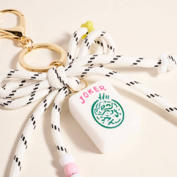 7 Inch Mahjong Joker Tile Cord Keychain Bag Charm: White / ONE