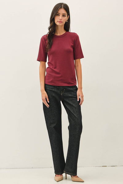 ULTRA SOFT BASIC SHORT SLEEVE TOP : WINE