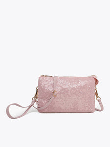 M013SQN Riley Sequin 3 Compartment Crossbody/Wristlet: Lt. Pink - Lulu Bella Boutique