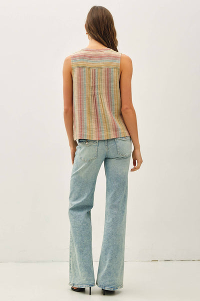 MULTI COLOR STRIPED GAUZE TOP: TERRACOTTA / S - Lulu Bella Boutique