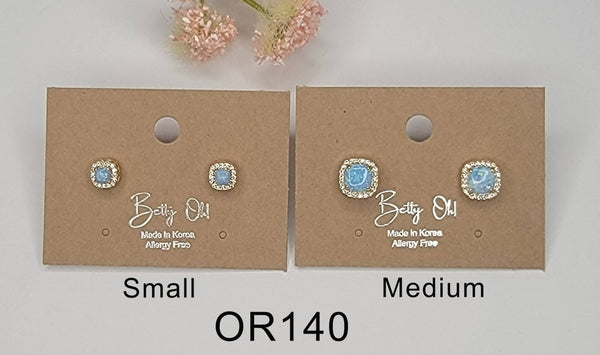 LAB GROWN OPAL STUD EARRINGS.: WHITE OPAL/GOLD / Small - Lulu Bella Boutique