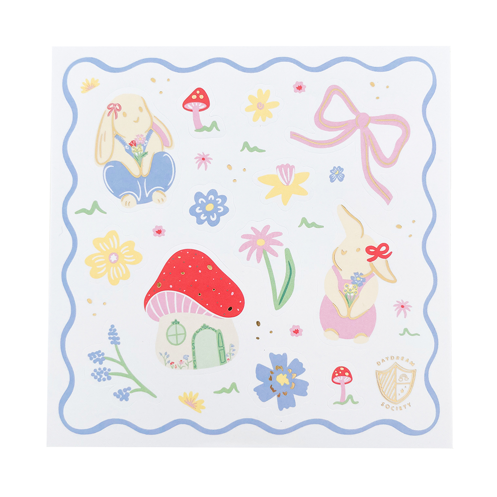 Bunnies In The Garden Overalls Bunny Sticker Set