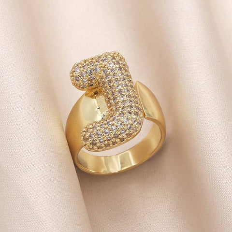 INITIAL MONOGRAM PAVE RHINESTONE BUBBLE RING | 40R101: J