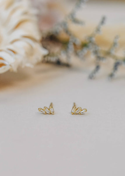 Offset Trio - White CZ - Gold Earrings - Lulu Bella Boutique