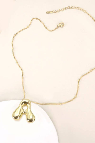 STAINLESS STEEL BALLOON BUBBLE INITIAL NECKLACE | 40NK316: T