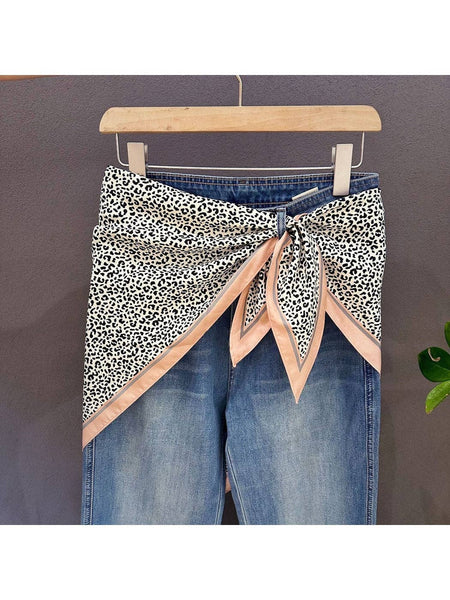 Leopard Print Contrast Border Triangle Bandana: Orange