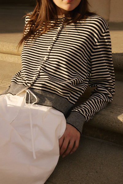 The Montana Cardigan | Striped Button-Down Cardigan: BROWN/WHITE / SMALL - Lulu Bella Boutique