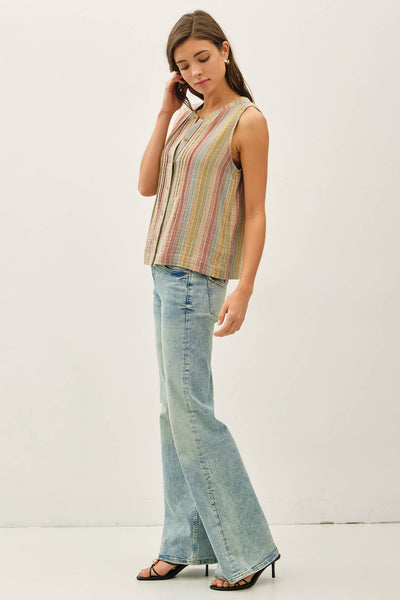 MULTI COLOR STRIPED GAUZE TOP: TERRACOTTA / S - Lulu Bella Boutique