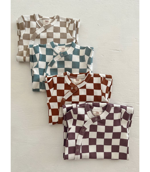 Berry Cheesecake Checkerboard / Organic Gown: ONE SIZE