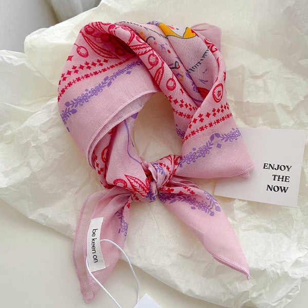 Pink fairy tale Floral Bandana Square scarf - Lulu Bella Boutique