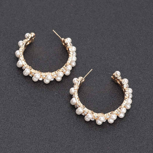 Pearl-Embellished Gold Hoop Earrings: GD