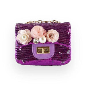 B1301 Floral Appliques Sequin Purse (5 Colors): Purple