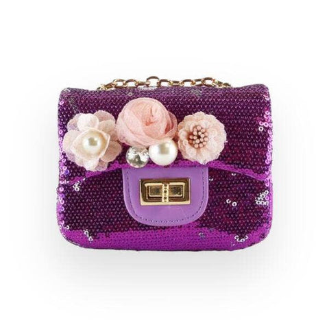 B1301 Floral Appliques Sequin Purse (5 Colors): Purple