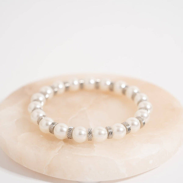 18K Gold PVD 8mm Kiska Glass Pearl Stretch Bracelet: Gold