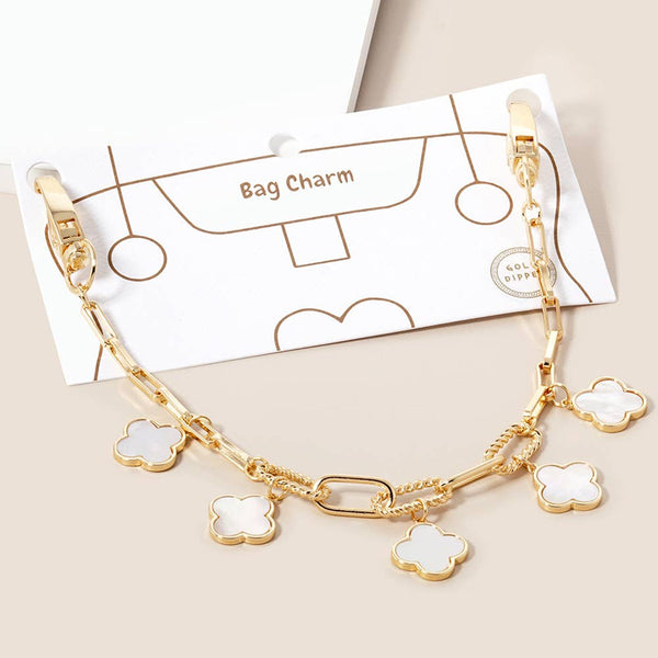 Gold Dipped Quatrefoil Charm Station Paperclip Chain Bag  Charm: Black,Gold,White - Lulu Bella Boutique