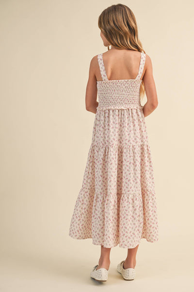 TWEEN GIRLS KIDS SMOCKED TIERED MIDI DRESS (7-14): 7/8 - Lulu Bella Boutique