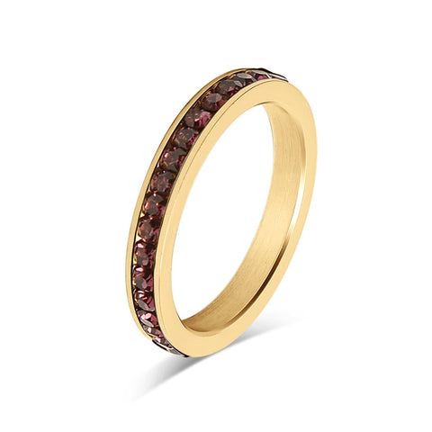 18K Gold PVD CZ Eternity Stainless Steel Ring: February / 7