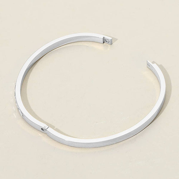 Baguette Stone Stainless Steel Hinged Bangle Bracelet: Silver - Lulu Bella Boutique