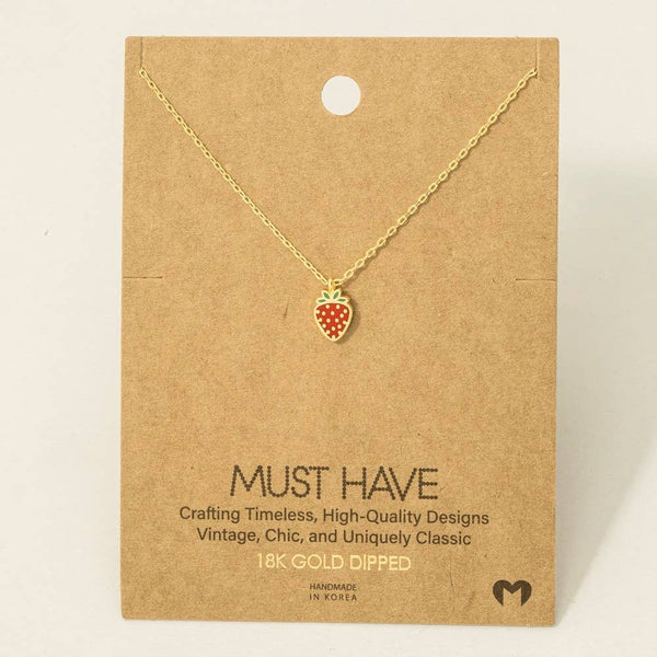 Gold Dipped Epoxy Strawberry Pendant Necklace: G - Lulu Bella Boutique