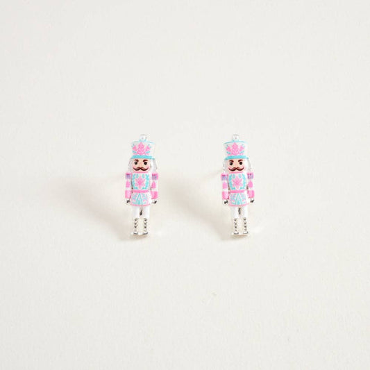 1 In Enamel Christmas Nutcracker Floral Print Post Earrings: Silver/Light Pink / ONE