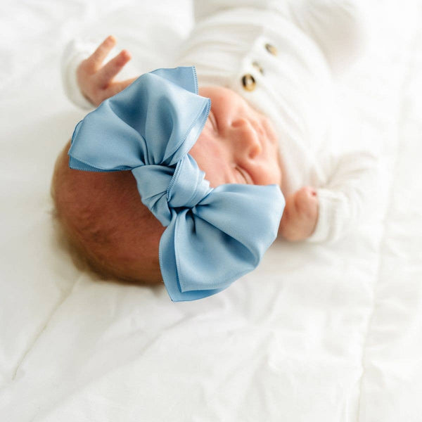 Baby Bling® Satin FAB® soft nylon headband with satin bow: French blue - Lulu Bella Boutique