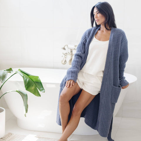 WAFFLE KNIT ROBES: Oxford / Small - Lulu Bella Boutique