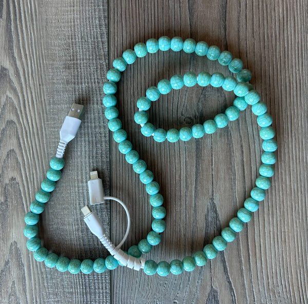 Beaded Phone Charger with Lightning & USB-C Cable: Rainbow