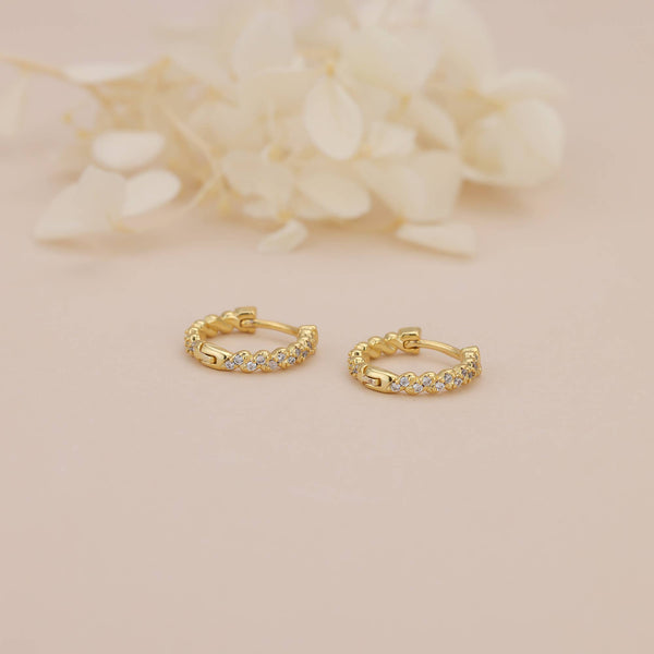 E033 gold hoop earrings, paved earrings, silver earrings: Silver