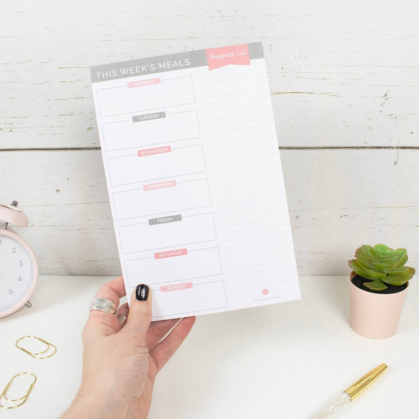 6x9 Magnetic Meal Planning Pad, Choose Design: Grey & Pink