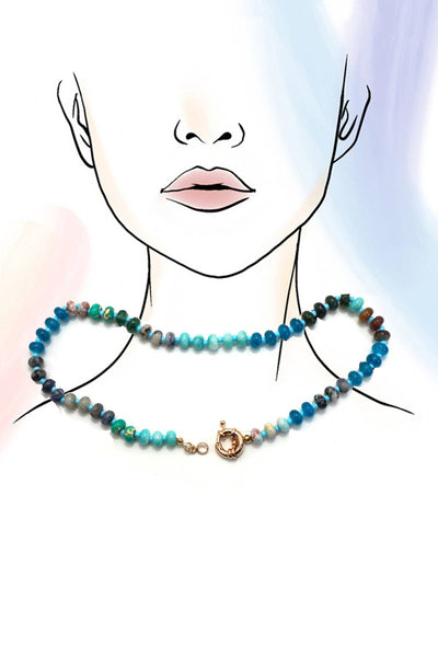 NATURAL STONE CHARM  SPRING CLASP BEADED NECKLACE: B