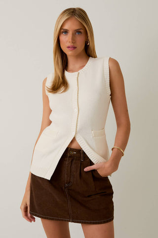 BUTTON DOWN KNIT VEST: White - Lulu Bella Boutique
