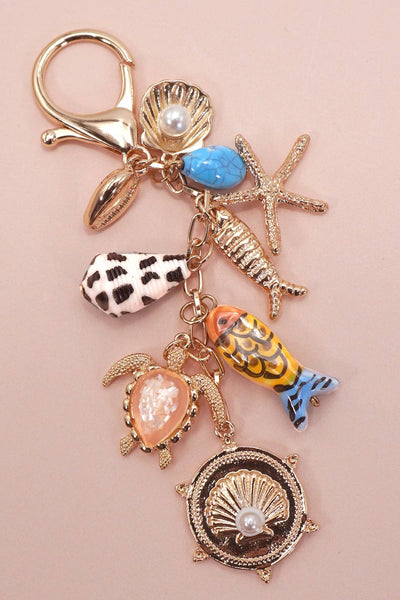 BAG CHARM-OCEAN PORCELAIN FISH SEA SHELL STARFISH | 80K063: Gold - Lulu Bella Boutique