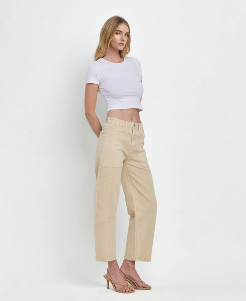 SUPER HIGH RISE BARREL JEANS F5831VBG: VINTAGE BEIGE / 24 - Lulu Bella Boutique