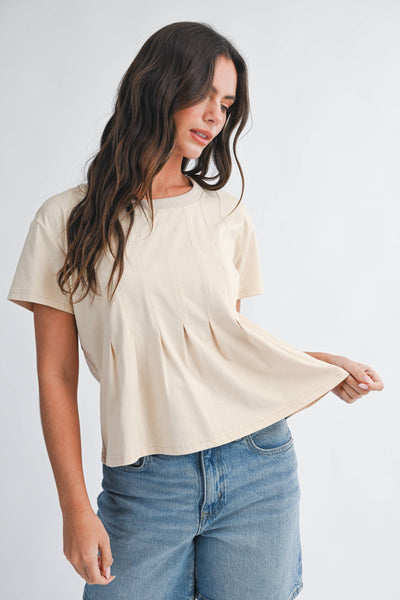 Pleated Swing Tee Top: Oat