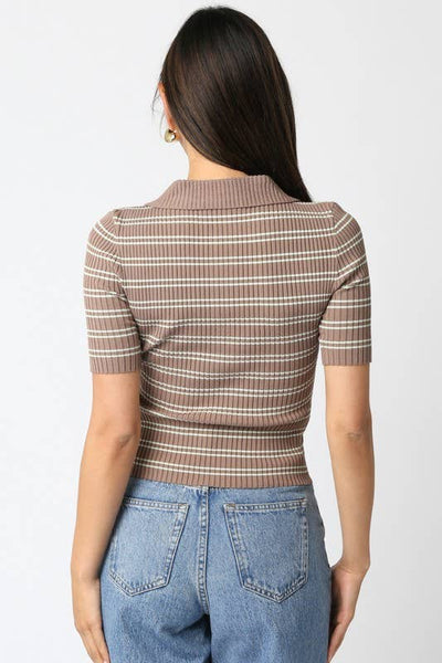 Ina Stripe Top: Truffle Sage