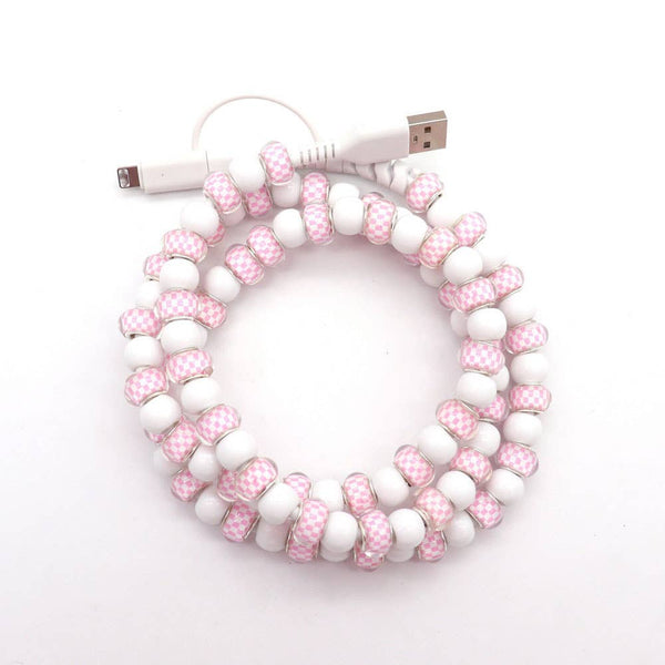 Pink heart & Floral & checker Beaded 2 in 1 Charging Cable - Lulu Bella Boutique