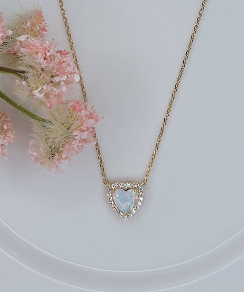 HEART SHAPE LAB GROWN OPAL STONE PENDANT NECKLACE .: PINK OPAL - Lulu Bella Boutique