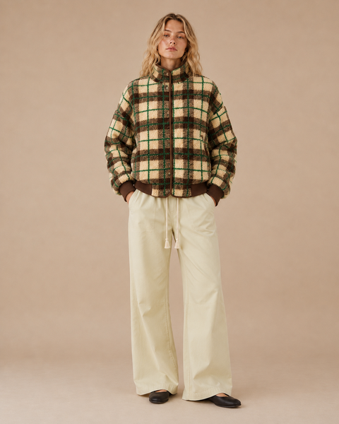 ***HALF PACK*** SA10114J - Plaid Sherpa Bomber Jacket: GREEN/YELLOW / S - Lulu Bella Boutique