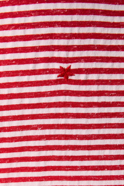 STRIPE KNIT T-SHIRT WITH ALL OVER STAR EMBROIDERY: RED-WHITE STRIPE / S - Lulu Bella Boutique