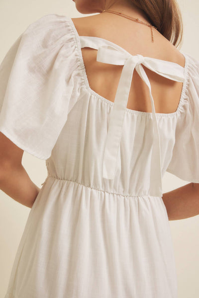 TIERED FLORAL CROCHET MIDI DRESS WITH FLUTTER SLVS: OFF WHITE / S - Lulu Bella Boutique